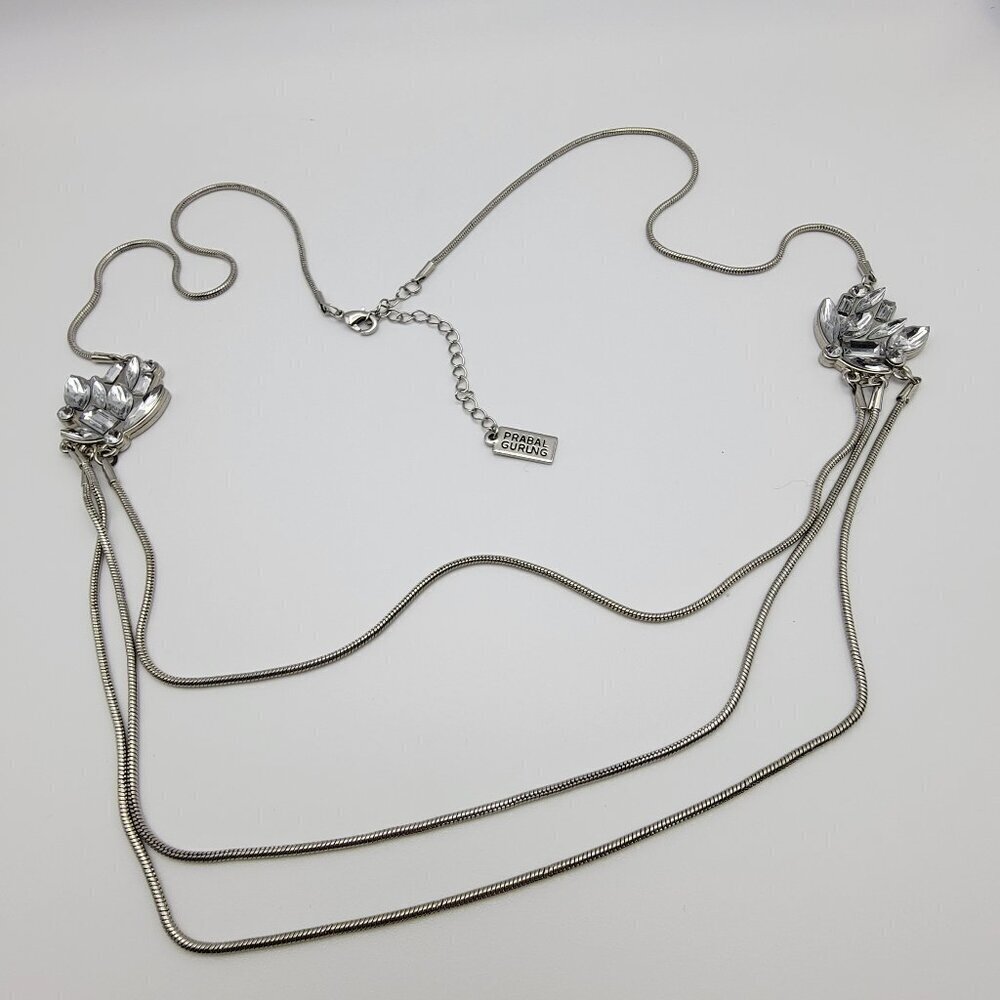 Prabal Gurung Silver-Tone Crystal Charm Snake Chain Layered Necklace 35 Inch
